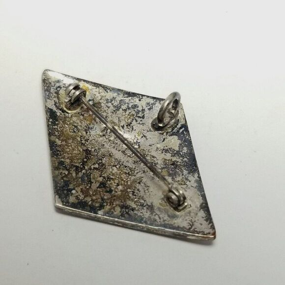 Vintage Mother of Pearl Inlaid Mosaic Floral Brooch Pendant, Silver Tone Setting - Picture 3 of 9